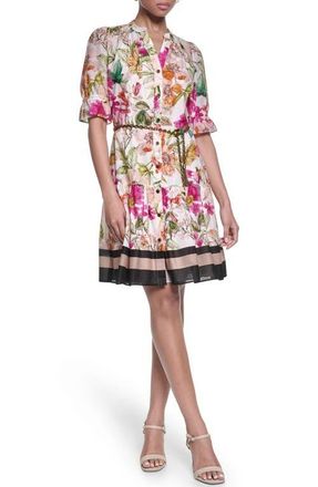 Karl Lagerfeld Floral Print Belted Dress in Bisque/Light Blush Combo at Nordstrom, Size 14