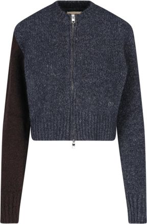 Paloma Wool Jane Grey Bicolor Zip-Up Cropped Wool-Blend Cardigan