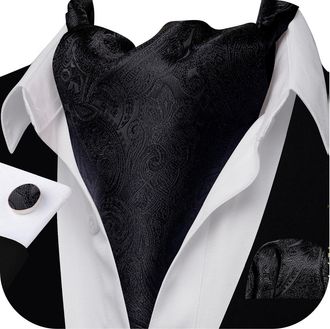 Barry.Wang Mens Cravat Tie Silk Ascot Paisley Scarf Self Ties Pocket Square Cufflinks Set Dress Wedding