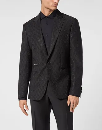 Philipp Plein Blazer Monogram Men in Black/black at Nordstrom, Size 56