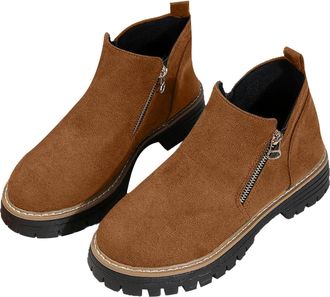 Generic Womens Flat Suede Ankle Boots, Ankle Boots Suede Womens Extra-Wide Fit Chelsea Short Booties With Non Slip Sole Casaul Comfy Flat Booties With Side Zi