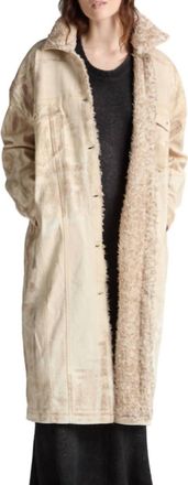 Avant Toi Long Coat With Fur Trim In Taupe