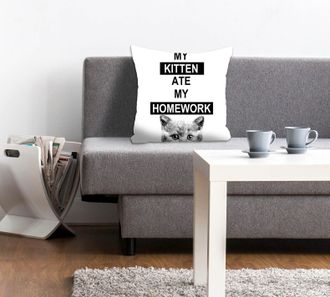 Queence Dekokissen »My Kitten ate my Homework« mit Schriftzug und Kätzchen, Kissenhülle ohne Füllung, 1 Stück