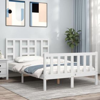 vidaXL Vidaxl - Estructura Cama De Matrimonio Con Cabecero Madera Maciza Blanco