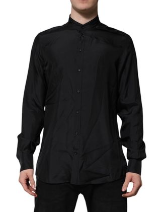 Dolce & Gabbana Dark Blue Silk MARTINI Men Formal Dress Mens Shirt