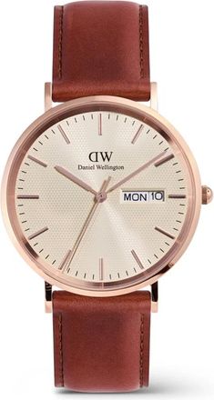 Daniel Wellington Accessoires, Heren, Bruin, ONE Size, Leer, Klassiek Dagweergave Horloge