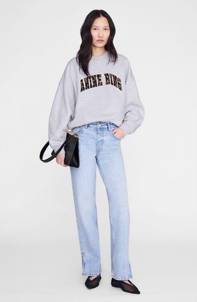 Anine Bing Miles Sweatshirt in Heather Grey - Leopard at Nordstrom, Size X-Small