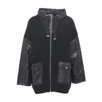 Herno Cardigans, female, Black, Size: S Luxurious Knit Jacket with Nylon Details