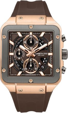 Kenneth Cole Arlington Automatic Chronograph Silicone Strap Watch, 43mm in Dark Brown at Nordstrom