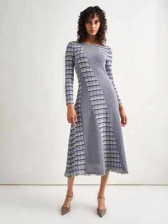 Misook Fit-and-Flare Multi-Stitch Tweed Maxi Dress