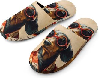 Generic Kimono Dachshund Mens Cozy Memory Foam Slippers Warm Cotton House Shoes Comfy Slipper for Indoor Outdoor
