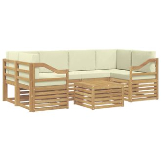 vidaXL Conjunto De Sof&aacute;s De Exterior 7 Pcs Blanco Y Crema Poli&eacute;ster Vidaxl