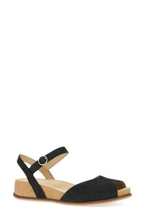 Dansko Cass Ankle Strap Peep Toe Wedge Sandal in Black Milled Nubuck at Nordstrom, Size 9.5-10Us