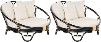 Beliani Beliani - Conjunto De 2 Camas De Exterior De Rat&aacute;n Beige Negro Cojines Rossano