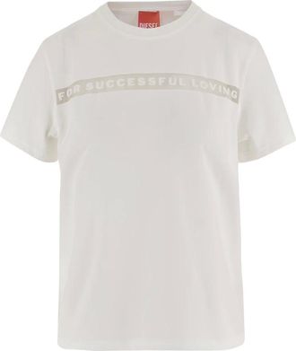 Diesel Tops, Dames, Wit, S, Katoen, T-shirt met ronde hals