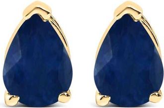 House of Brilliance 14K Gold 6x4MM Pear Shaped Gemstone Solitaire Stud Earrings in Blue Sapphire | Yellow at Nordstrom