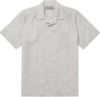Canali Grey Botanical Pattern Short Sleeve Linen Shirt Size M