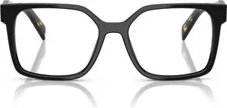 Prada 54mm Rectangular Optical Glasses in Shiny Black at Nordstrom