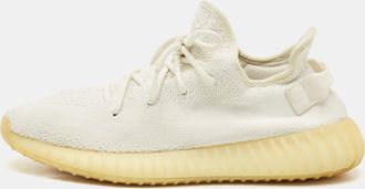 adidas White Knit Fabric Boost 350 V2 Cream White Sneakers Size 44