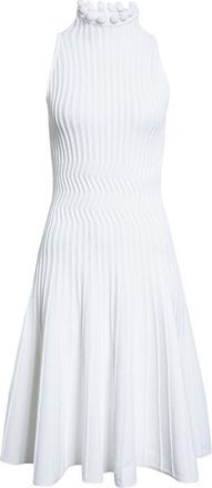Alaia Curled Trim Rib Fit & Flare Dress in Blanc at Nordstrom, Size 10 Us