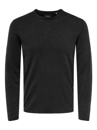 Only & Sons Rundhalspullover ONLY & SONS OS WASH CREW KNIT CS, Herren, Gr. XXL, schwarz, Strick, Obermaterial: 100% Baumwolle, unifarben, normal h&uuml;ftbedeckend, Ru