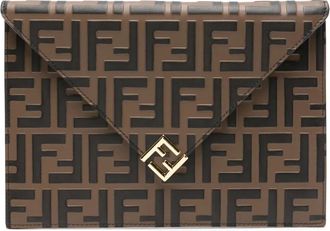 Fendi FF-plaque leather cluch bag - Brown