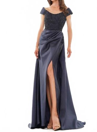 Colors Dress Beaded Bodice Gown In Navy