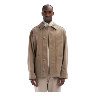 Eden Park Katoenen stretch zand overshirt met opgestikte zakken - Heren - Zomerjassen - Bruin - M - Katoen - Jassen