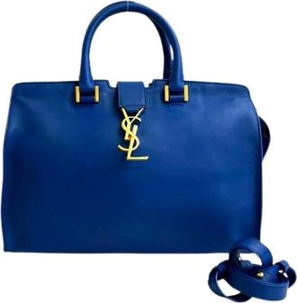 Saint Laurent Pre-owned Handbags, female, Blue, Size: ONE SIZE Pre-owned Baby Cabas Leather 2way Bag