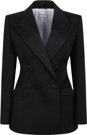 Givenchy Zwarte wollen jas met satijnen kraag - Dames - Blazers - Zwart - XS - Wol - Jassen