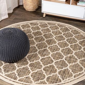 Jonathan Y Designs Trebol Moroccan Trellis Textured Weave Indoor/Outdoor Round Area Rug in Brown/beige at Nordstrom, Size 3Ft 0In X 3Ft 0In