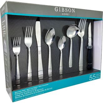 Gibson Home Palmore Plus 55 Piece Flatware Set in Metallic Silver at Nordstrom