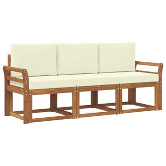 vidaXL Conjunto De Sof&aacute;s De Exterior Con Coj&iacute;n 3 Pcs Natural Y Crema Vidaxl