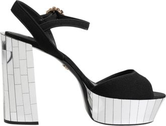 Dolce & Gabbana Zwarte Kristal Enkelband Sandalen - Dames - Sandalen met hakken - Zwart - 36 EU - Wol - Schoenen