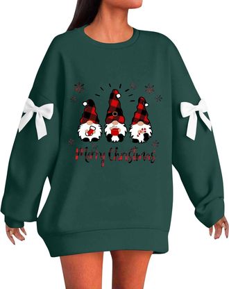 Generic Christmas Jumpers for Women Funny Xmas Jumpers Funny Ugly Xmas Festive Graphic Printed Long Sleeve Pullover Causal Holiday Parties Comfort Crew Neck F