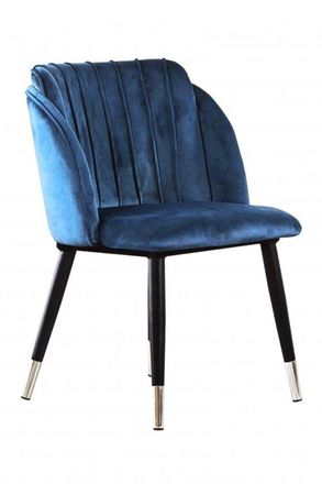 Life Interiors Single Milano Velvet Dining Chair with Stylish Ribbed Back Design, Black Metal Legs with Silver Tips in Blue