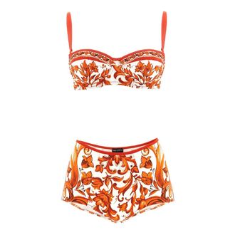 Dolce & Gabbana Majolica-print Bikini - female - Dolce & Gabbana - Bikinis - Orange - 2XL - Swimwear
