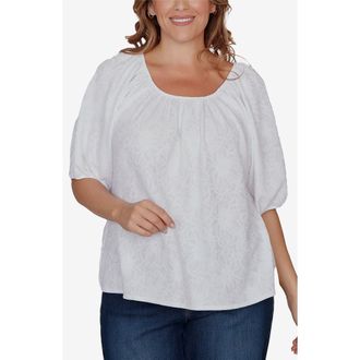 Ruby Rd. Floral Textured Knit Top in White Multi at Nordstrom Rack, Size 1 X