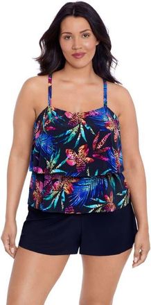 Trimshaper Roxy Swim Romper in Leopard Lily at Nordstrom, Size 14