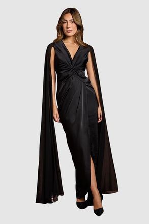 Coast Satin Cape Sleeve Maxi Dress in Black at Nordstrom, Size 10