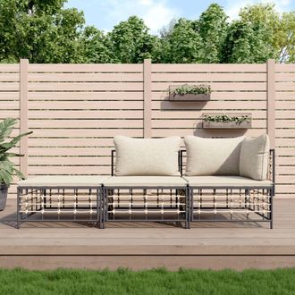 vidaXL Juego De Muebles De Jard&iacute;n 3 Pzas Cojines Antracita Rat&aacute;n Pe Vidaxl
