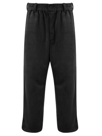 Yohji Yamamoto Black Embroidered Logo Stretch Velvet Pants