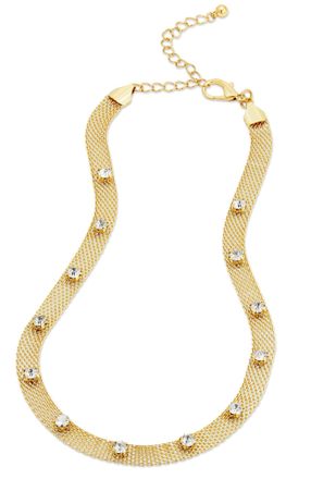 Savvy Cie Jewels WOVEN MESH NECKLACE WITH WHITE ROUND CZ STUDS