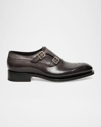 Santoni Men & apos;s Kaj Brogue Leather Double-Monk Strap Loafers