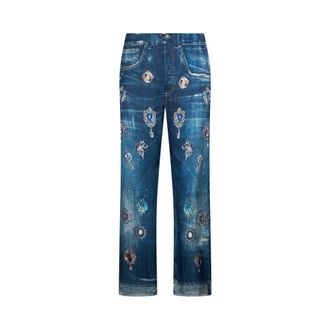 Liu Jo Straight Jeans, female, Blue, Size: XS Pantaloni Straight con Stampa Digitale