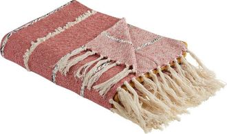 Beliani Manta De Algod&oacute;n Acr&iacute;lico Rojo Claro Amarillo Beige 130 X 170 Cm A Rayas Naikhu