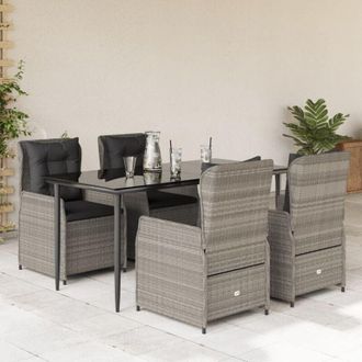 vidaXL Set Comedor De Jard&iacute;n 5 Pzas Cojines Rat&aacute;n Sint&eacute;tico Gris Claro Vidaxl