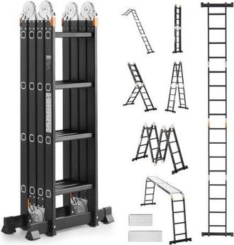 OEM Escalera Plegable Multiusos Extensible Alta 7 En 1, Estructura En A De 4 Escalones Con Tablones De Andamio, Resistente, Capacidad De 149,7 Kg Para El 