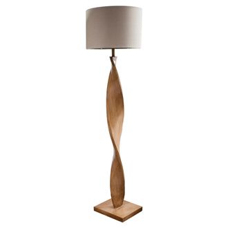 Loops Floor Lamp Light Oak Effect Resin & Natural Linen 10W LED E27 Base & shade