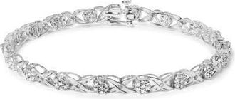 House of Brilliance 10K White Gold 1.00 Cttw Diamond Floral Cluster and X-Link 7.25 Bracelet at Nordstrom